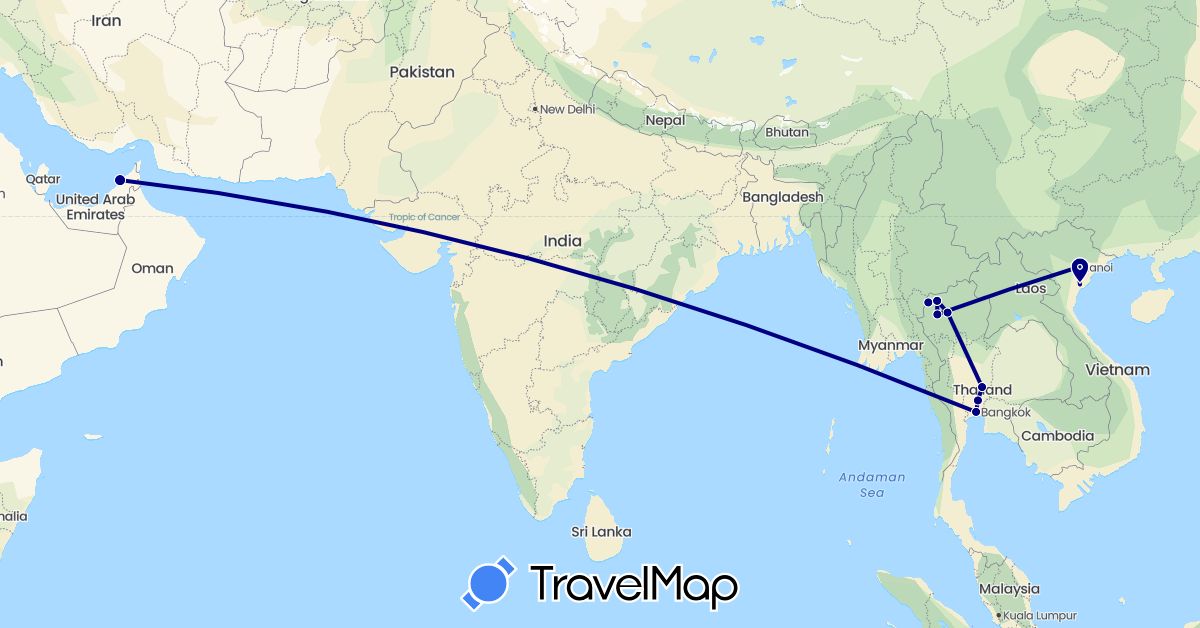 TravelMap itinerary: driving in United Arab Emirates, Thailand, Vietnam (Asia)